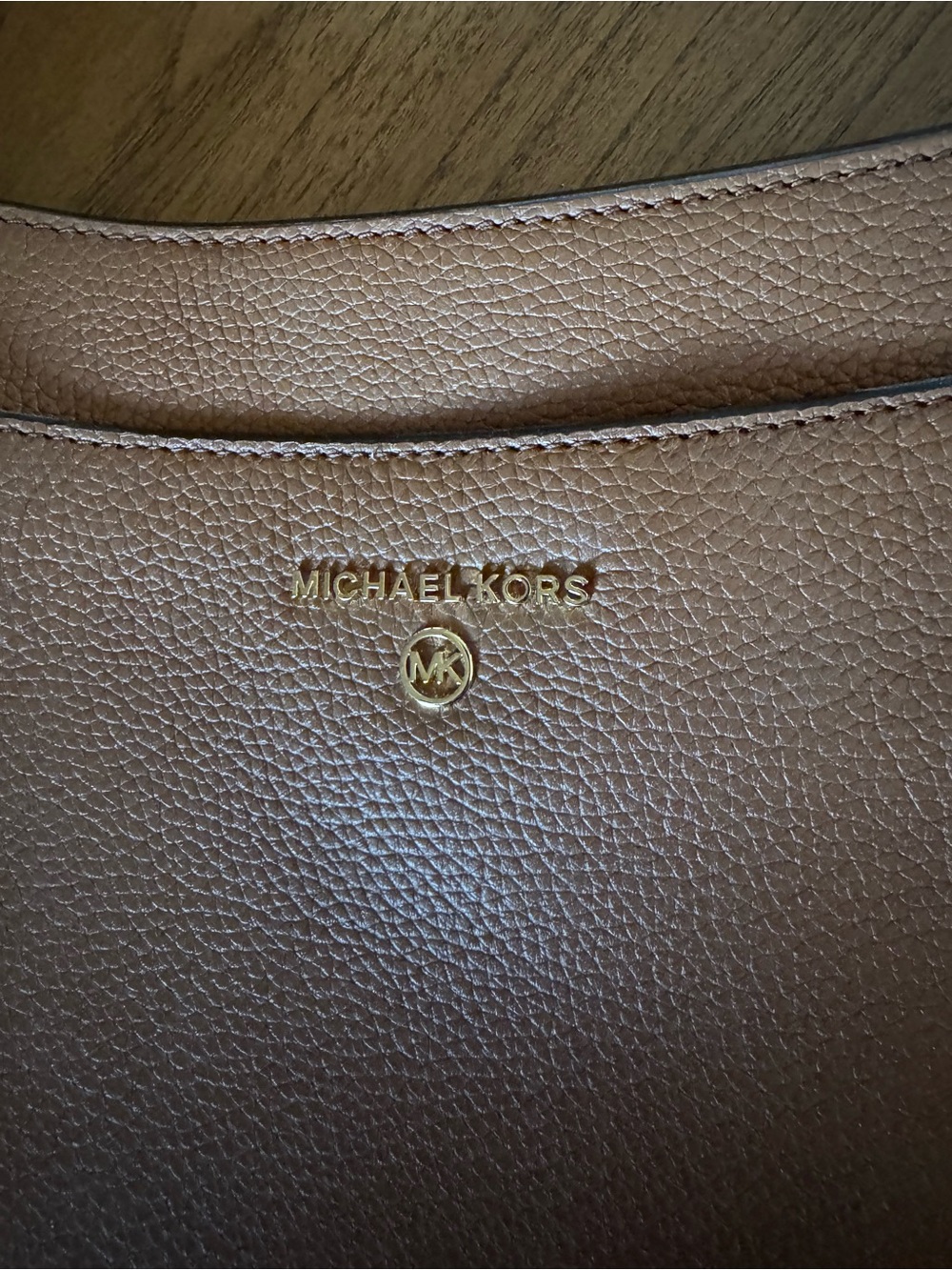 Michael Kors Tan Pebbled Leather Shoulder Bag with Gold Logo